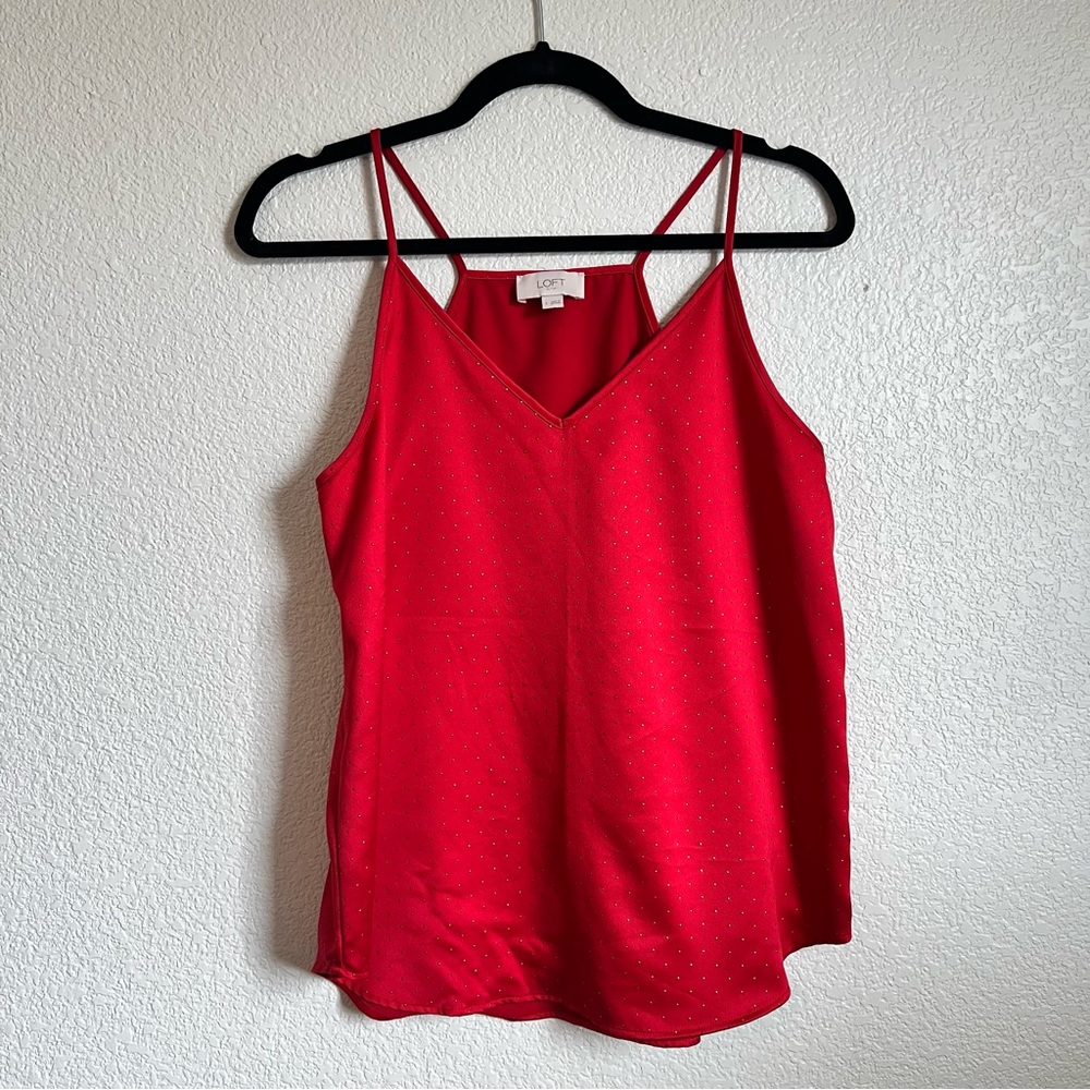 LOFT Red Dressy Tank Top with Gold Dots – Size Small